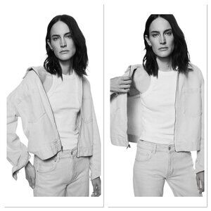 Mango MNG Pocketed Denim Jacket Full Zip Women Size Medium White Collared Casual